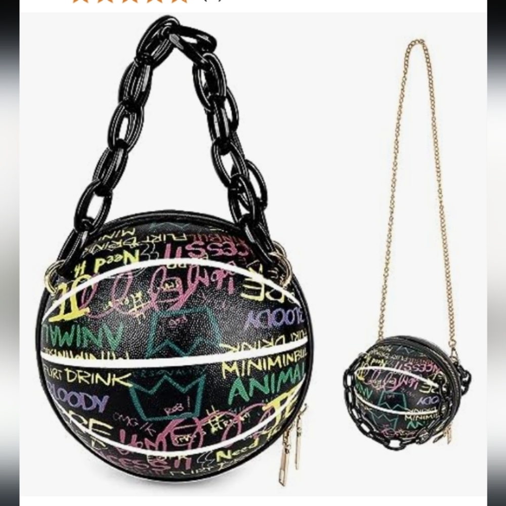 Trendy Black Graffiti Round Bag